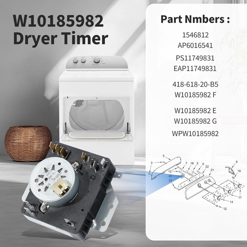 MOHTOL WED4815EW1 WGD4800XQ0 WED4950HW0 WED4800XQ4 WED5100VQ1 WED4800XQ0 W10185982 Dryer Timer Compatible with Maytag Kenmore Amana Whirlpool Dryer Timer Replacement 418-618-20-b5 WPW10185982VP, 230VAC 60Hz - Image 3
